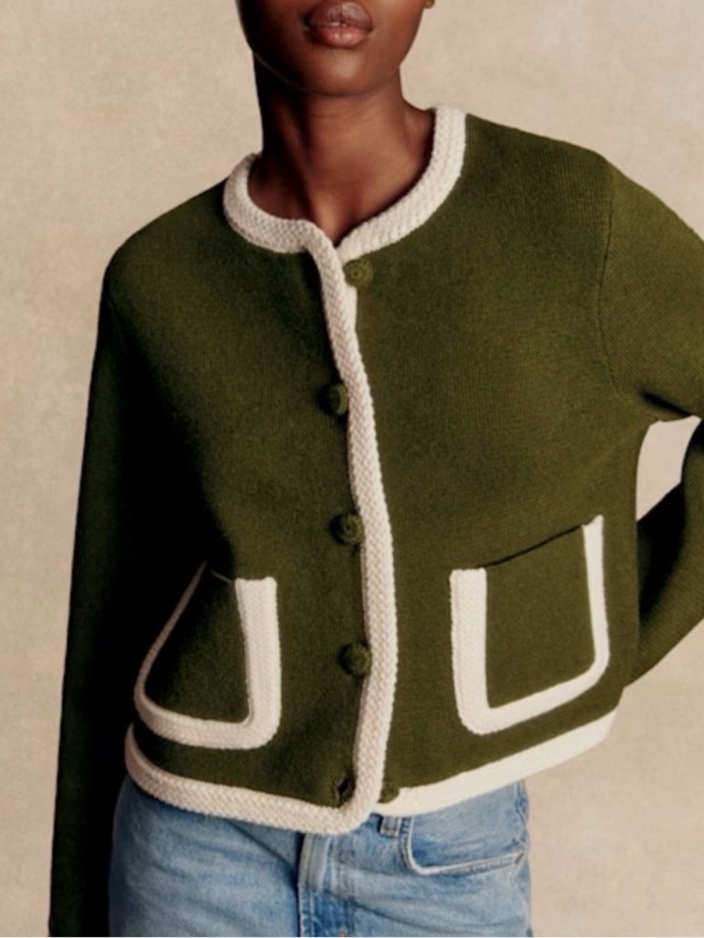 Sezane Auguste Jacket - perfect green/ecru NWT